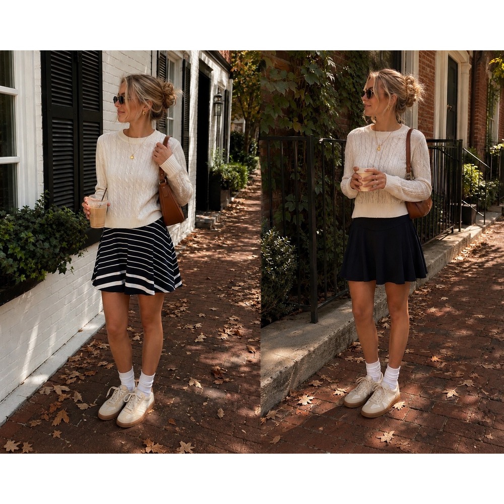 Merona Skirts Bundle Set of 2 Black Striped Skater Mini Skirts Large Preppy